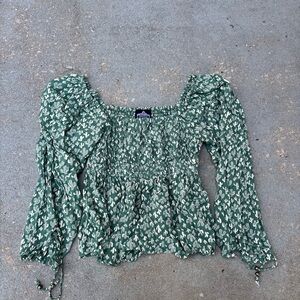 Angie Green Floral Women's Top